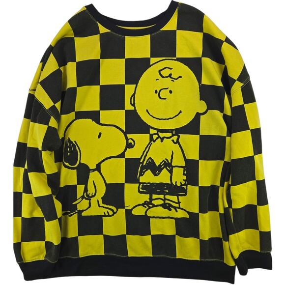 Hybrid Apparel Tops - Hybrid Apparel | Yellow & Black Checkered Peanuts Sweatshirt | Size Large